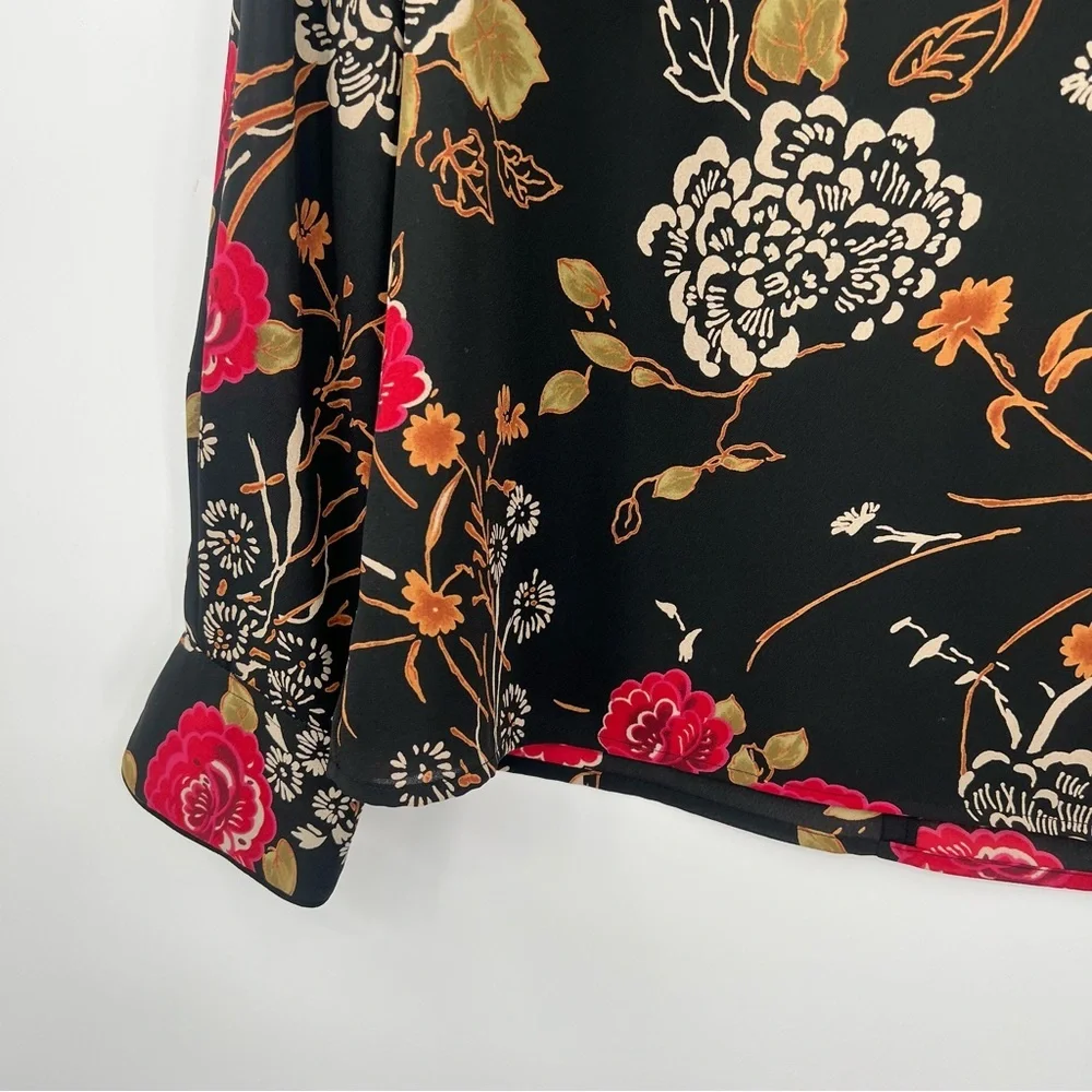 Pendleton Korean Fabric Chinese Asian Floral Black Blouse Top Shirt Size 10 - Picture 6 of 11